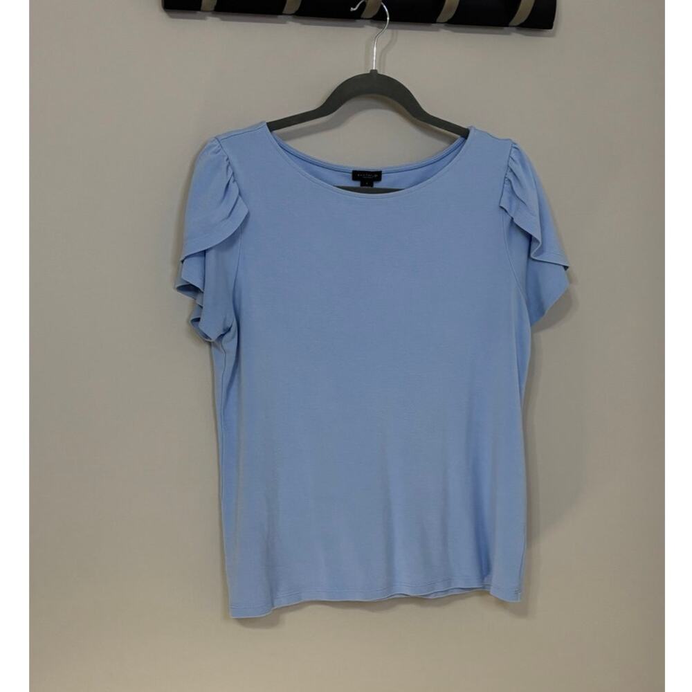 EUC Ann Taylor Factory, flutter/ruffle short sleeves light blue, size large